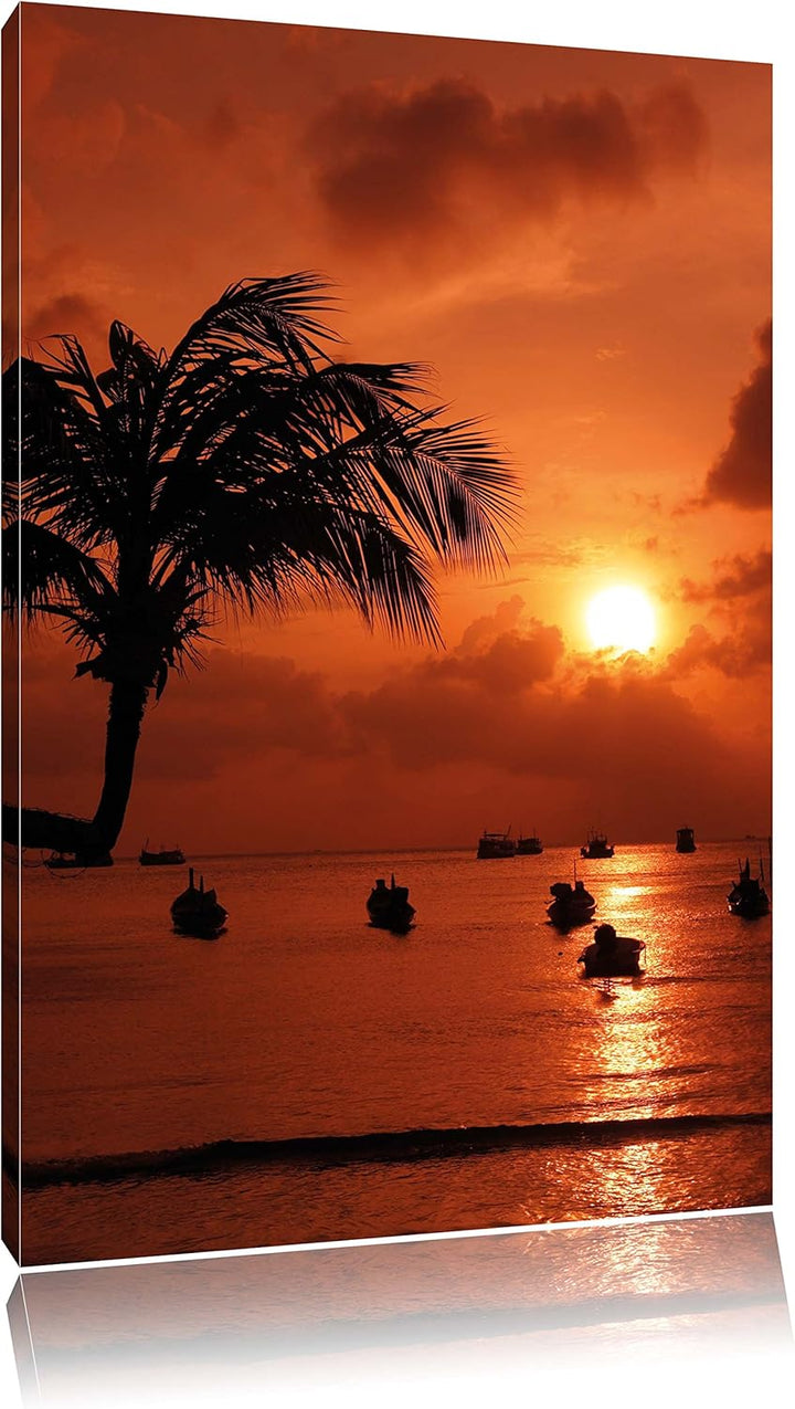 Palmen an Traumstrand, Format: 100x70 auf Leinwand, XXL riesige Bilder fertig gerahmt mit Keilrahmen