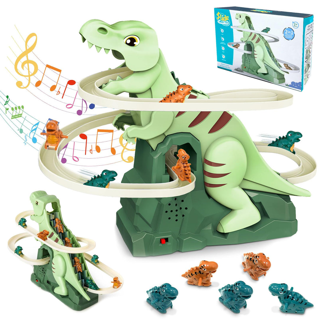 Dinosaurier Spielzeug Kinder, Dino Treppensteiger & Achterbahn Spielzeug mit Licht und Musik, Dinosa
