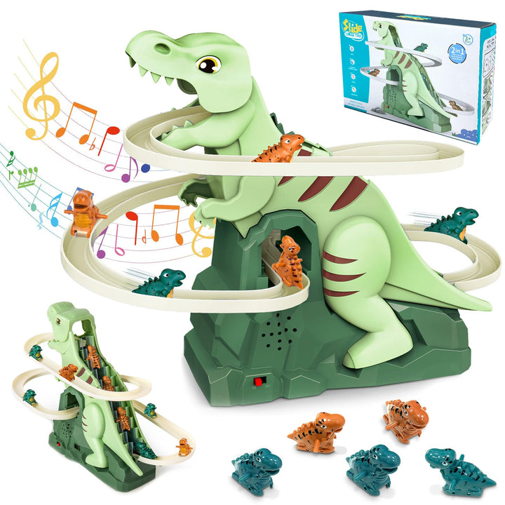 Dinosaurier Spielzeug Kinder, Dino Treppensteiger & Achterbahn Spielzeug mit Licht und Musik, Dinosa