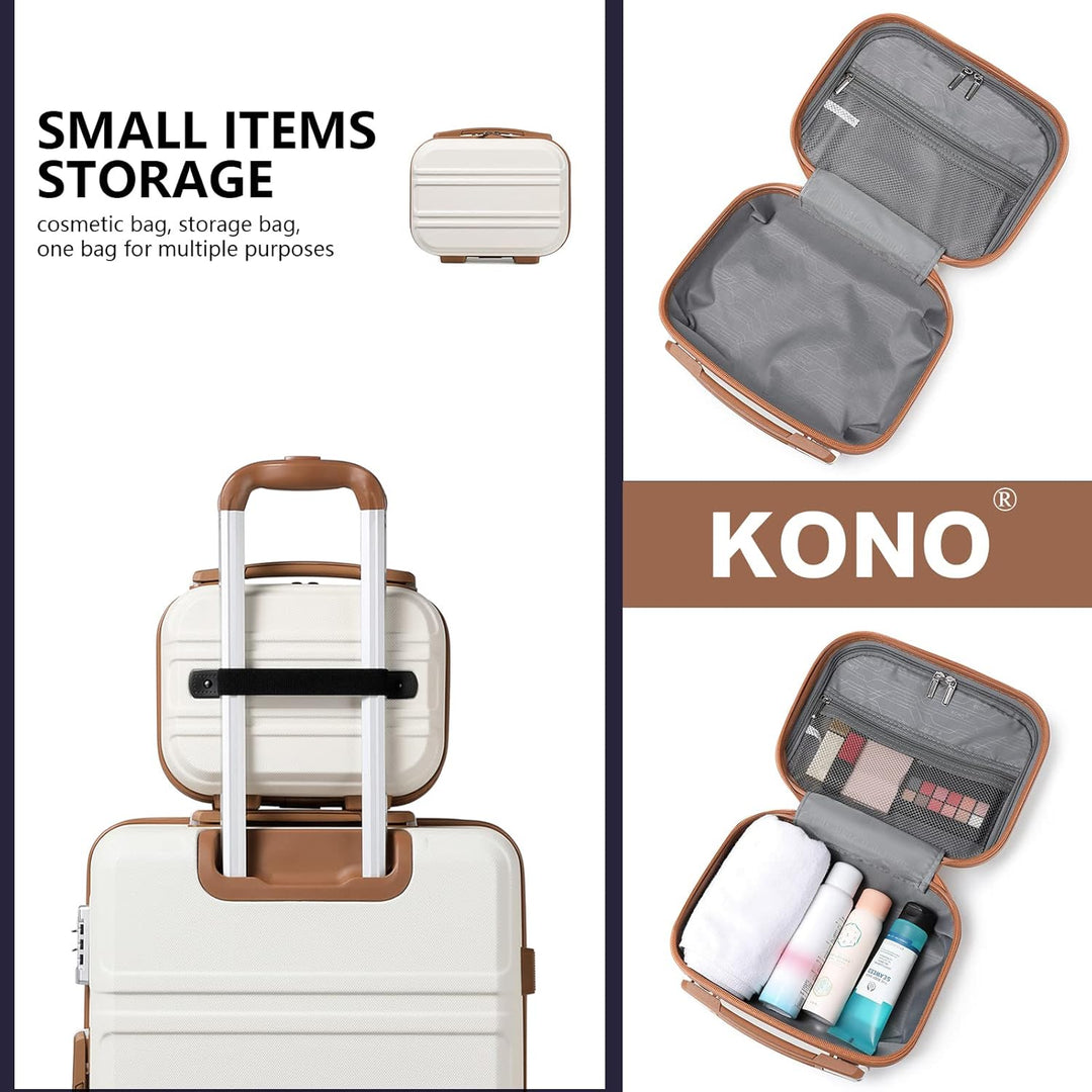 KONO Kosmetikkoffer Hartschale Klein Beautycase Damen Handgepäck, 28x21x15cm (Cremeweiss)