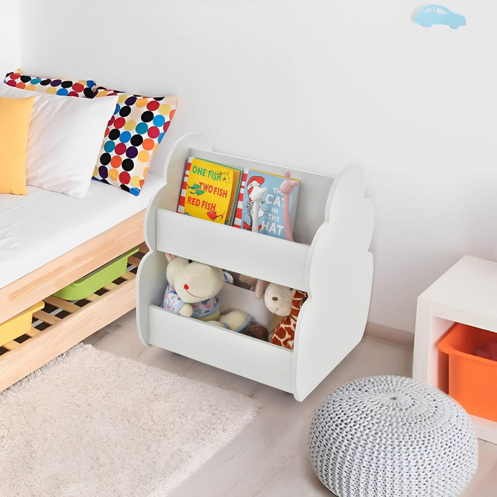 HOMASIS Kinder Bücherregal Spielzeugregal mit 2 Fächern, Holz Kinderregal Standregal mit 4 Rädern, n
