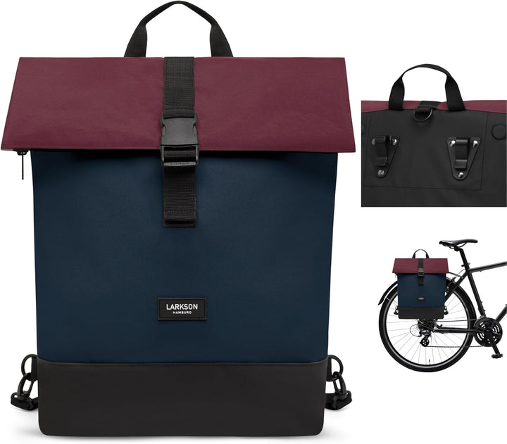LARKSON Fahrradtaschen für Gepäckträger Damen & Herren Blau Rot - Tammo Bike - 2 in 1 Fahrrad Tasche