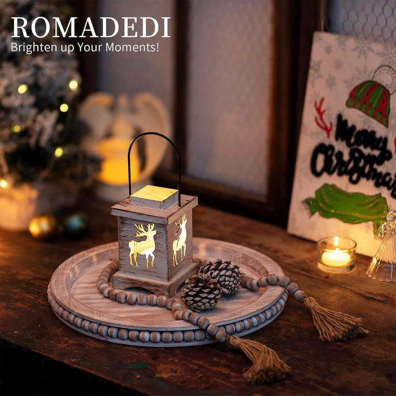 Romadedi Holz Perlen Tablett Landhaus: 31cm Rustikale Runde Wooded Tablett für Kerze Tafelaufsatz De