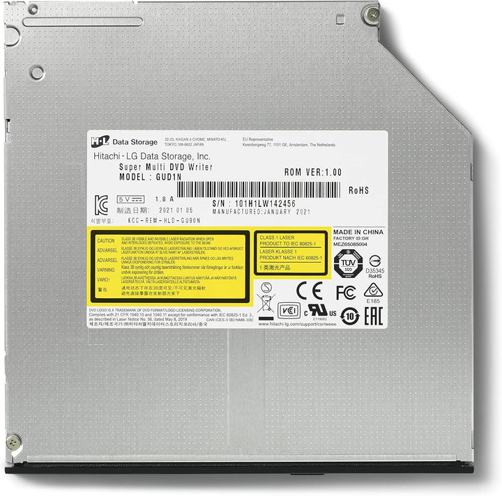 Hitachi-LG GUD1N Internal DVD Drive, Slim 9.5 mm DVD Player/Writer for Laptop/Desktop PC, Windows 10