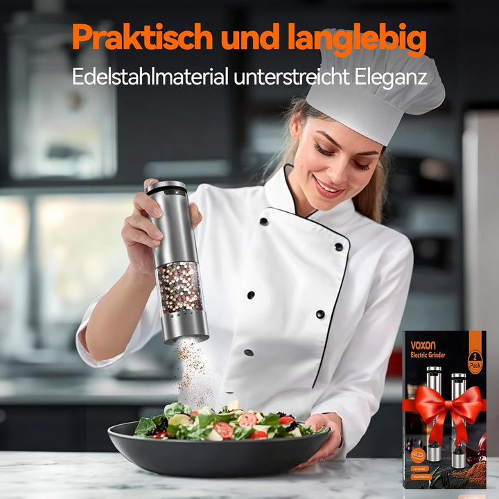 VOXON Salz und Pfeffermühlen Elektrische 2er Set mit USB Wiederaufladbarer, Grosse Kapazität Gewürzm