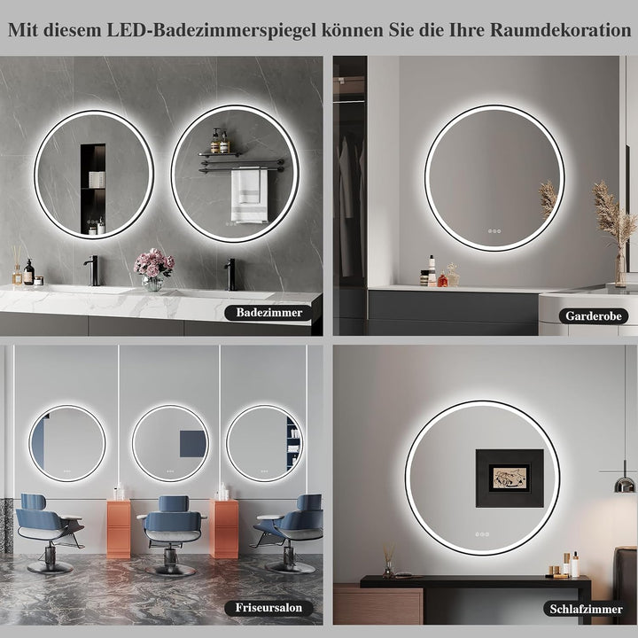 Spiegel Rund mit Beleuchtung 80cm: Badezimmerspiegel Bluetooth Badspiegel-mit- Beleuchtung, Beschlag