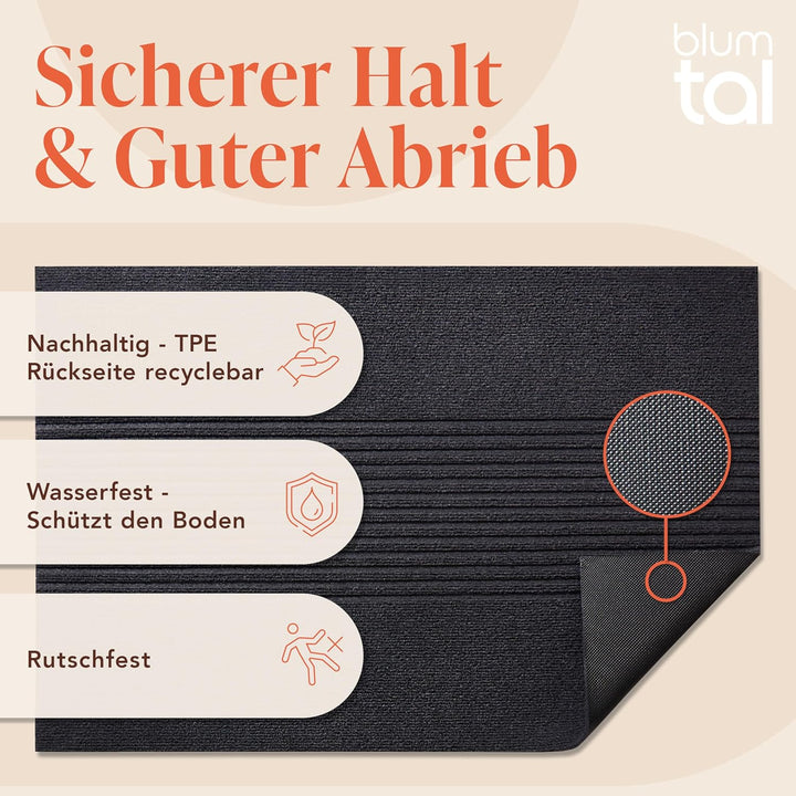 Blumtal Fussmatte 40x60 cm - rutschfeste Schmutzfangmatte - Fussabtreter Muster - Fussmatten Haustür