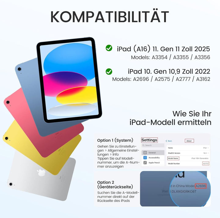 Vobafe Hülle mit Touch Tastatur für iPad A16 11. Generation 2025/10. Generation (11/10.9 Zoll), Magn
