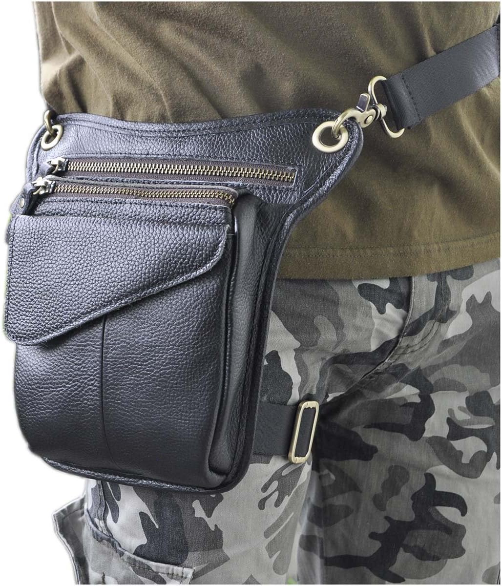 Le'aokuu Herren Echtes Leder Rucksäcke Beinbeutel Beintasche Hüfttasche Hip Bum Weist Pack Outdoor M