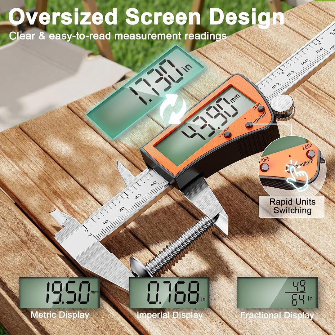 Preciva 150mm Digitaler Messschieber, Digitale Schieblehre Edelstahl Wiederaufladbar IP54 - Wasserdi
