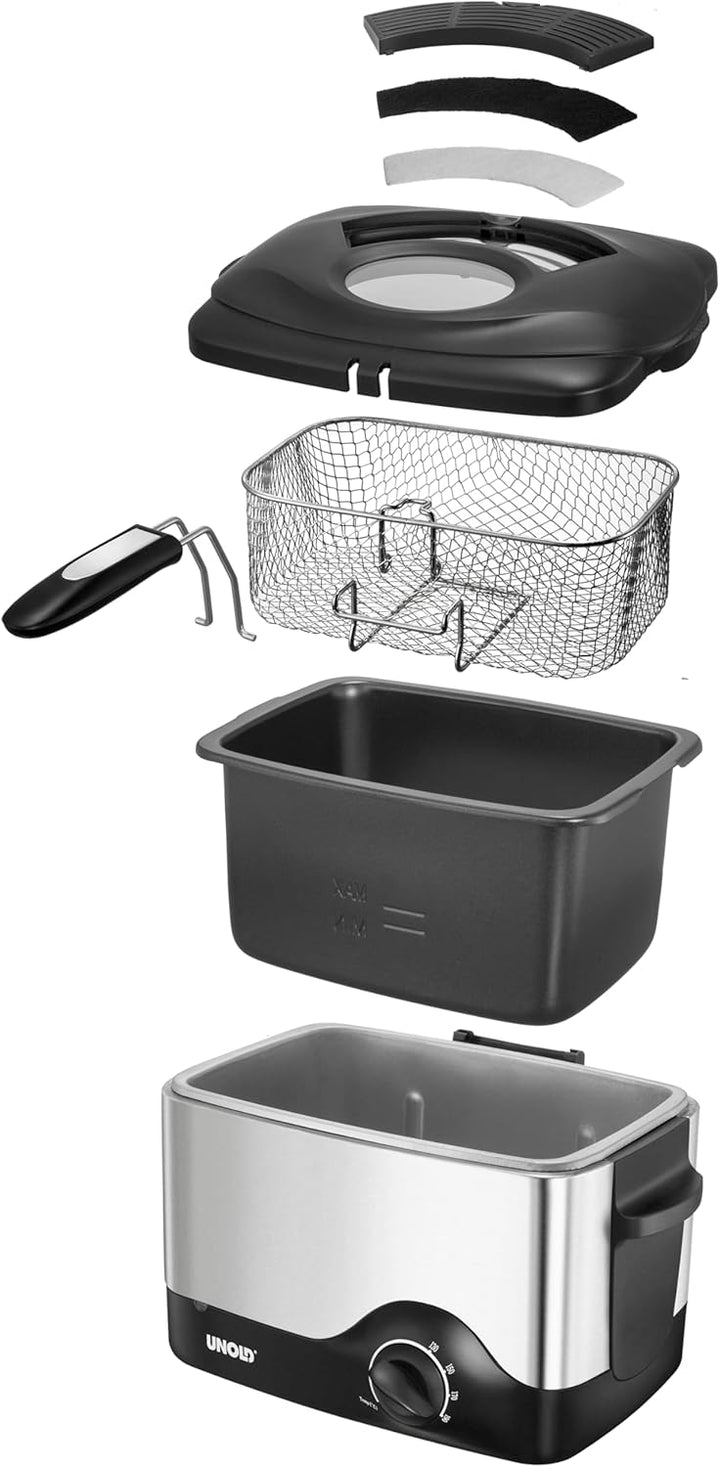 Unold 58615 Fritteuse Kompakt Füllmenge ca. 1,5l für ca. 500g Pommes Frites Cool-Touch- Gehäuse aus