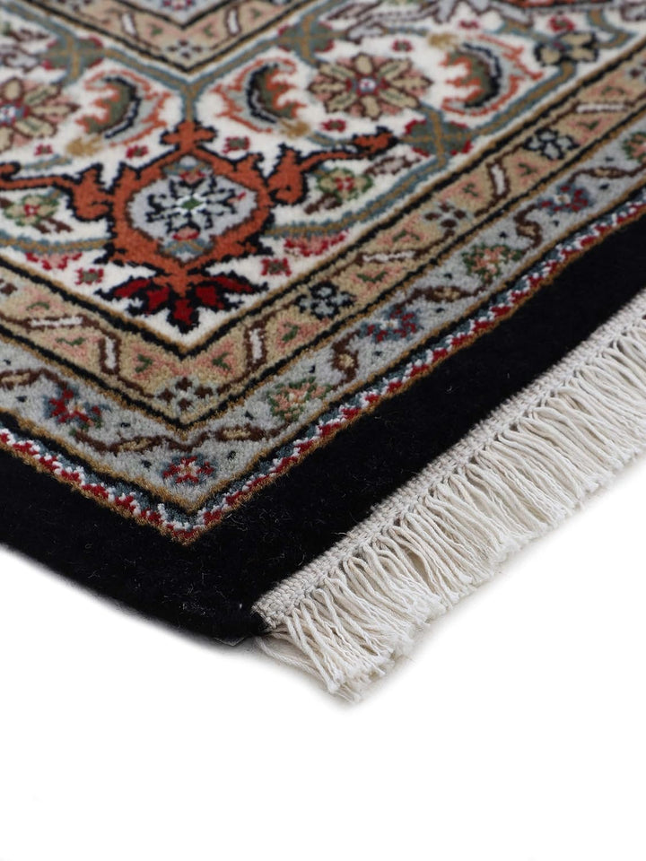 carpetfine Tabriz Mahi Teppich Schwarz 60x90 cm | Handgeknüpfter Teppich für Wohn- und Schlafzimmer