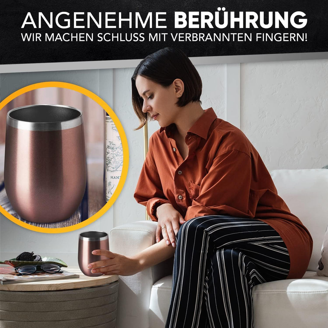 Wein Becher to go,2 Stück Weinglas to go,Edelstahl Weinbecher Isoliert mit Deckel,Sekt Camping Gesch