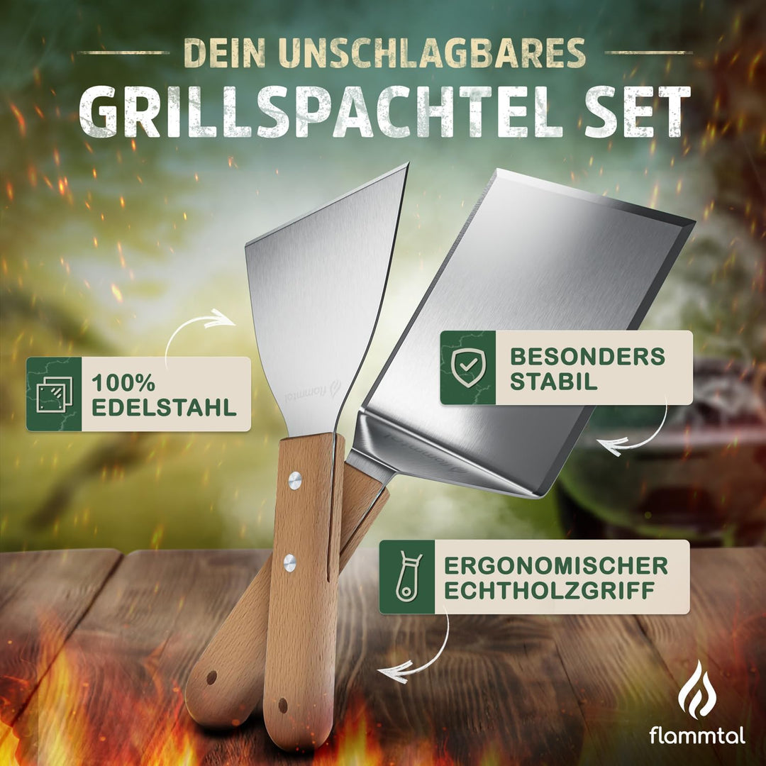 flammtal [Das Original] - Smash Burger Set mit 20x Burgerpapier - Grillspachtel Set aus Edelstahl -