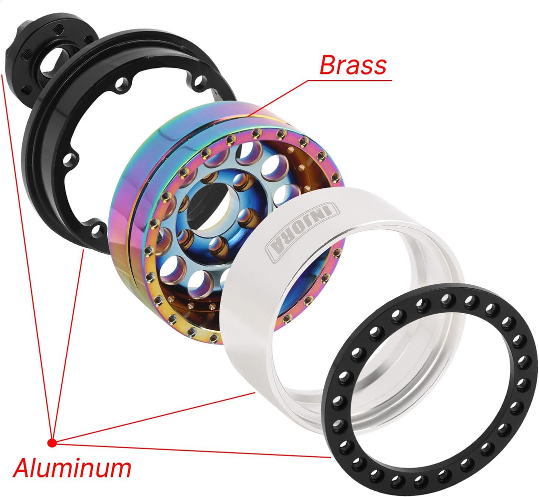 INJORA 1.9" Beadlock Felge - 153g Super Heavy Messing & Aluminium Deep Dish Felge für 1/10 RC Crawle