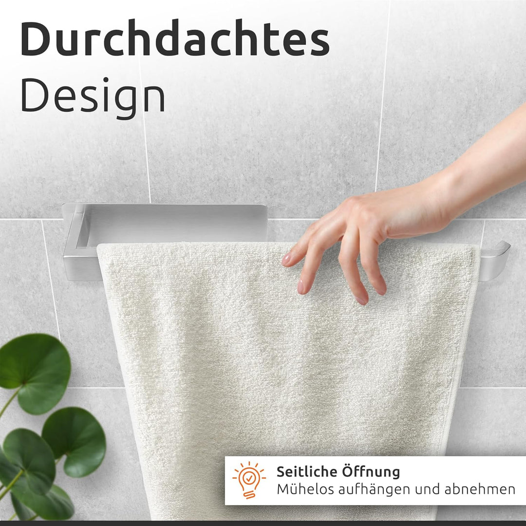 ECENCE Handtuchhalter ohne Bohren selbstklebend gebürstet 38cm - Moderne Handtuchstange aus Edelstah