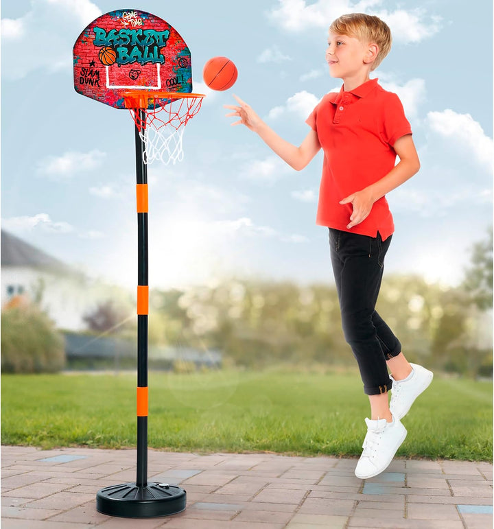 Simba 107407609 - Basketball Set mit Ständer, Brett 40x31cm, Korb mit Netz 24cm, Ball 16cm, höhenver