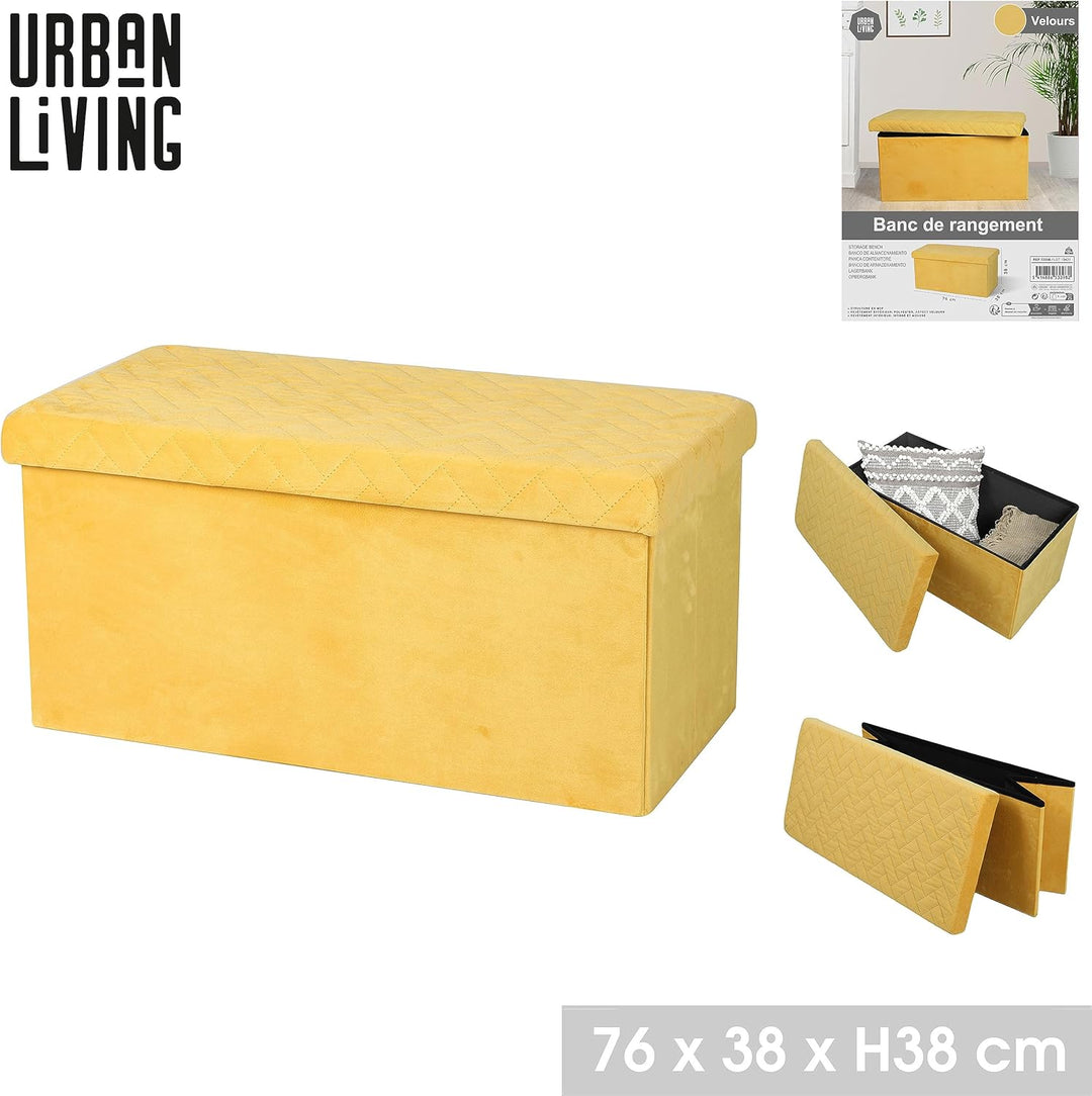 Urban living Kube Velours Sitzbank, faltbar, 76 x 37,5 x 37,5 cm, Gelb, Gelb