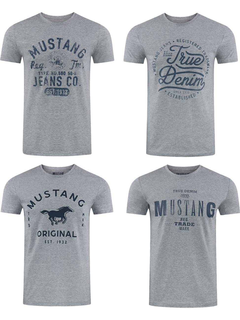 MUSTANG Herren T-Shirt 4er Pack Frontprint O-Neck Rundhalsausschnitt Kurzarm Regular Tee Shirt 100%