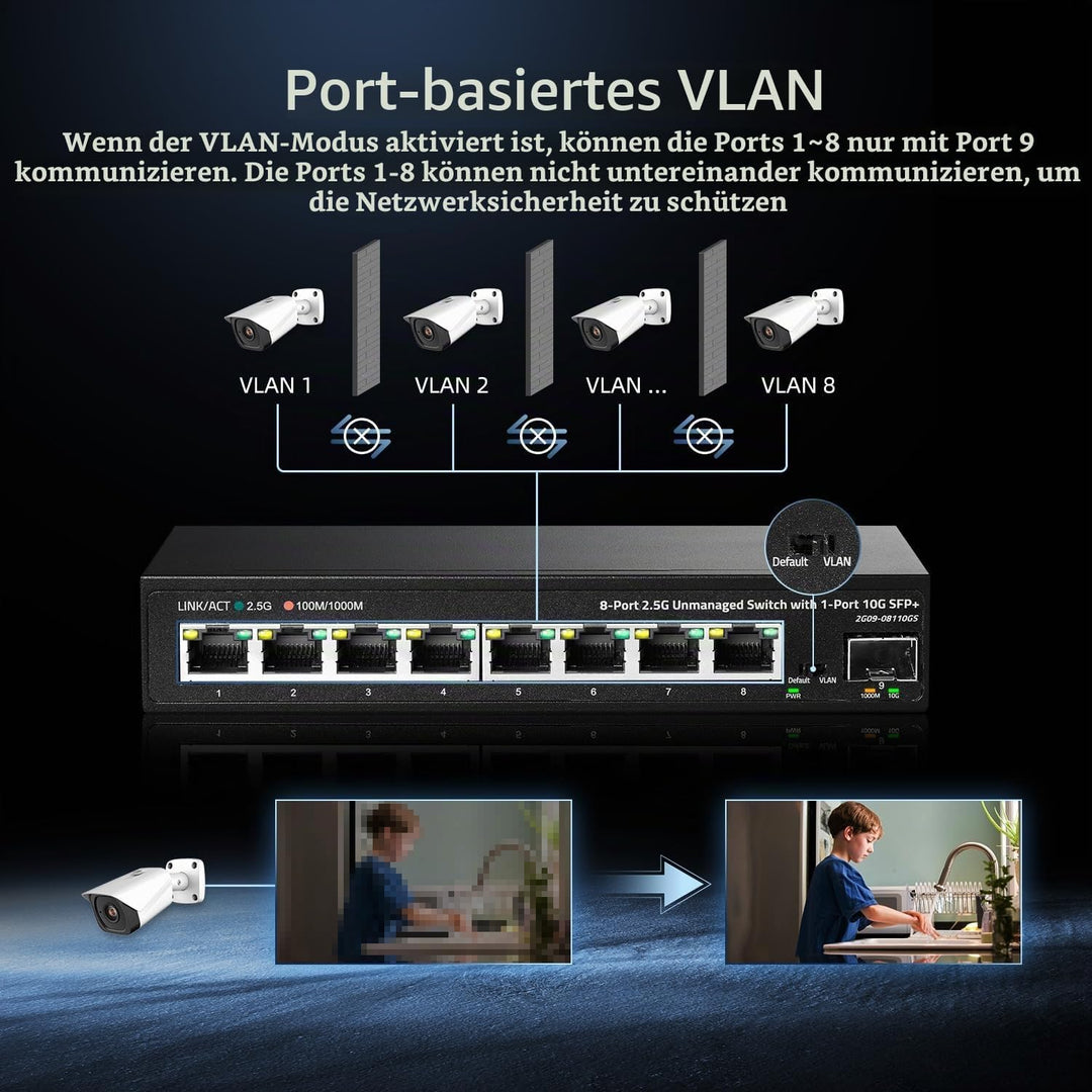 Binardat 8 Port 2.5G Switch mit 10G SFP+ Port, 8 x 2.5 Gigabit RJ-45 Base-T Ports, Unmanaged Multi-G
