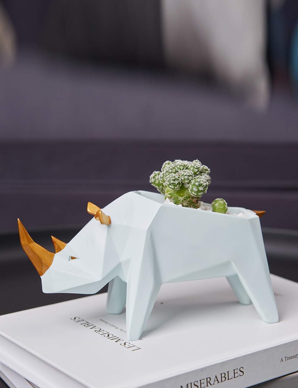 Amoy-Art Blumentopf Pflanzen Nashorn Arts Skulptur Modern Dekor Statue Wohnzimmer Kunst Figuren Poly