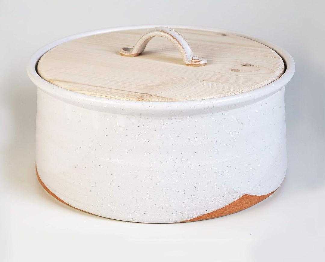 L – Brottopf für die grössere Familie, weiss-sand, Keramik/Holz für zwei bis fünf Personen