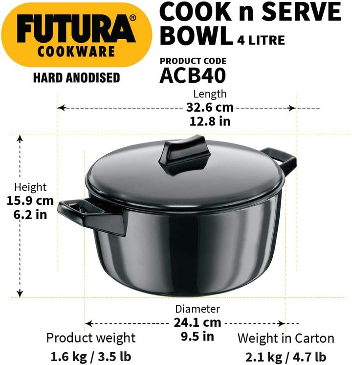 Hawkins Futura Hard Anodised Cook-n-Serve Bowl, 4 Litres, 4 L