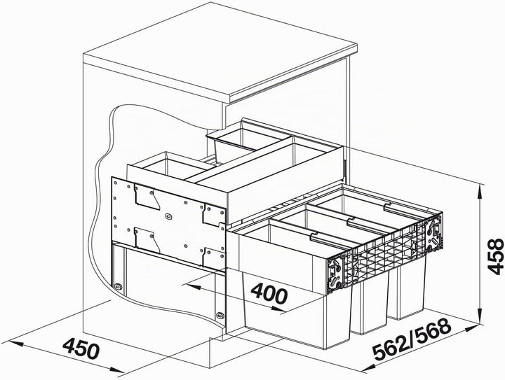 BLANCO 526209 SELECT II 60/3 Orga, Version 2021 60 cm Unterschrank - Mit Organisationsschublade 3 Ei