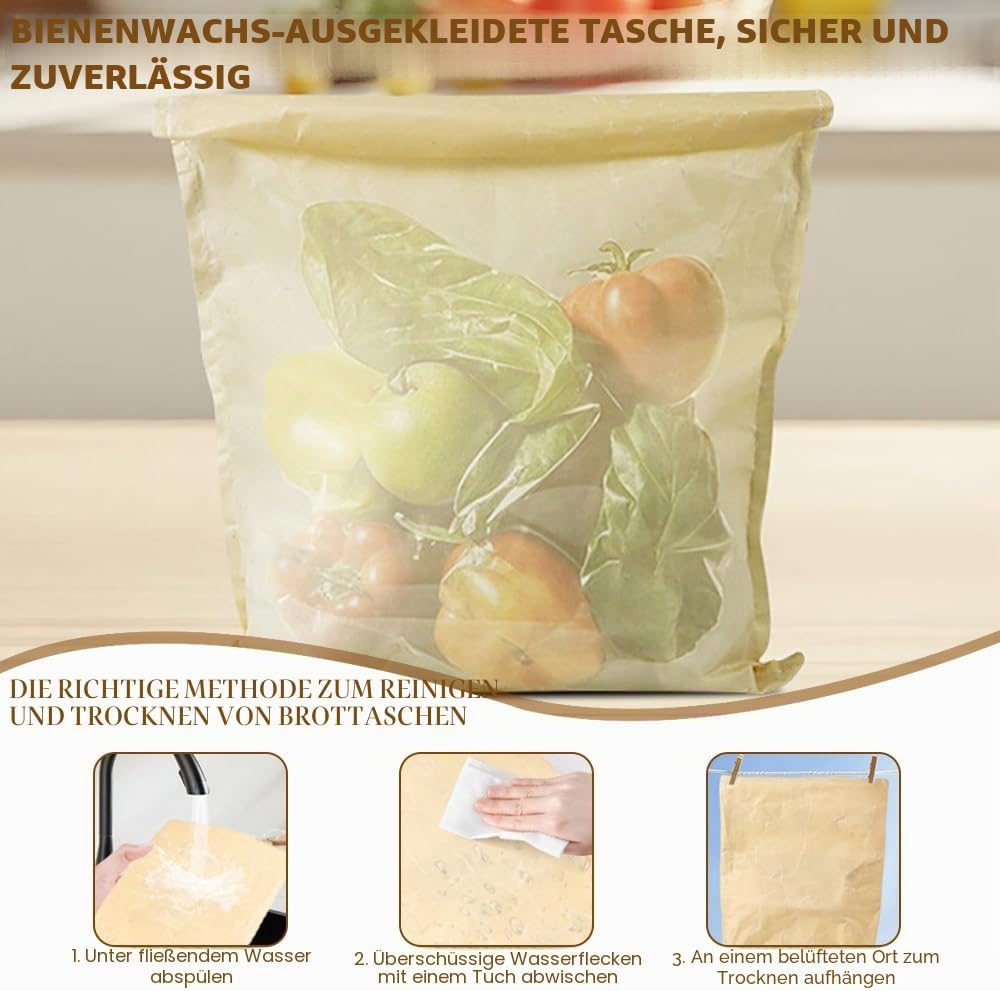 2 Stück Bienenwachs Brotbeutel Gross, Wiederverwendbare Brotbeutel mit Bienenwachs, 43x33 cm Brotbeu