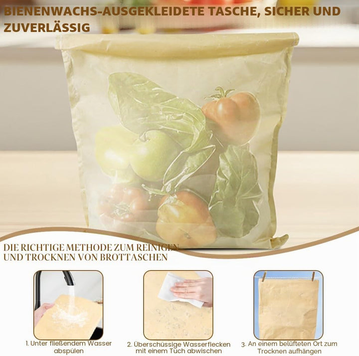 2 Stück Bienenwachs Brotbeutel Gross, Wiederverwendbare Brotbeutel mit Bienenwachs, 43x33 cm Brotbeu