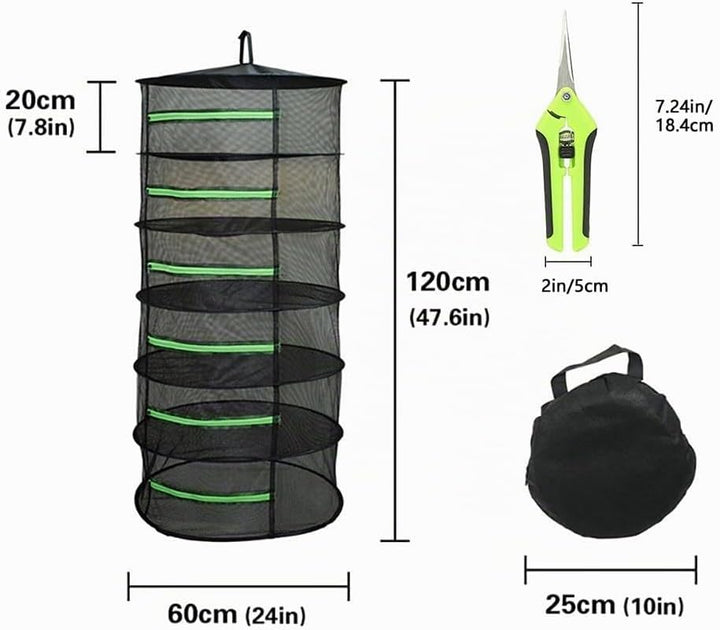Bysameyee 6-lagiger Kräutertrockner, 2ft Plant Hanging Mesh Trockennetz mit grünen Reissverschlüssen