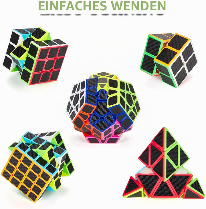 Coolzon Speed Cube Set Pyraminx + Megaminx + 2 x 2 + 3 x 3 x 3 + 4 x 4 5 Stück in Geschenkbox, Cubo,