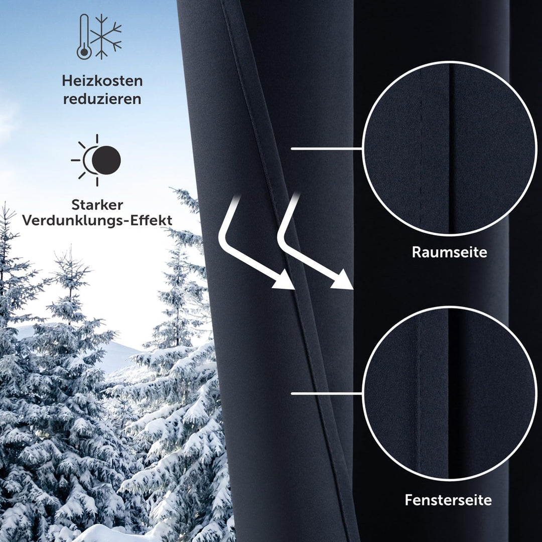 Blumtal Verdunklungsvorhänge 2er Set - Thermovorhang Hitzeschutz - Vorhang Blickdicht mit Ösen - Gar