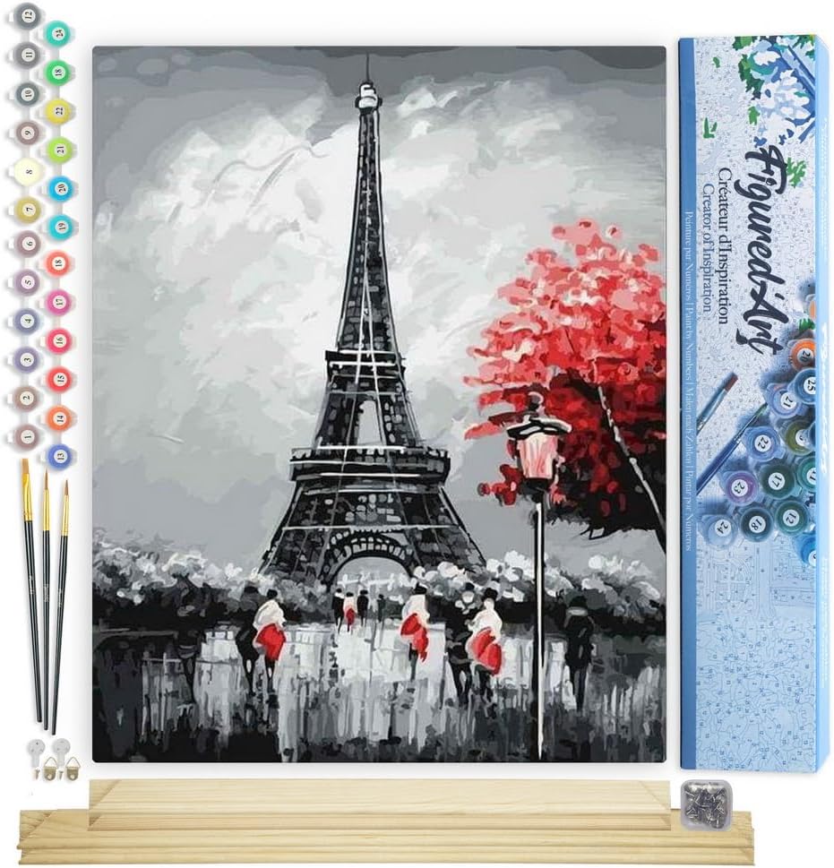 Figured'Art Malen Nach Zahlen Erwachsene Mit Rahmen Paris Eiffelturm - Paint by Numbers Basteln DIY