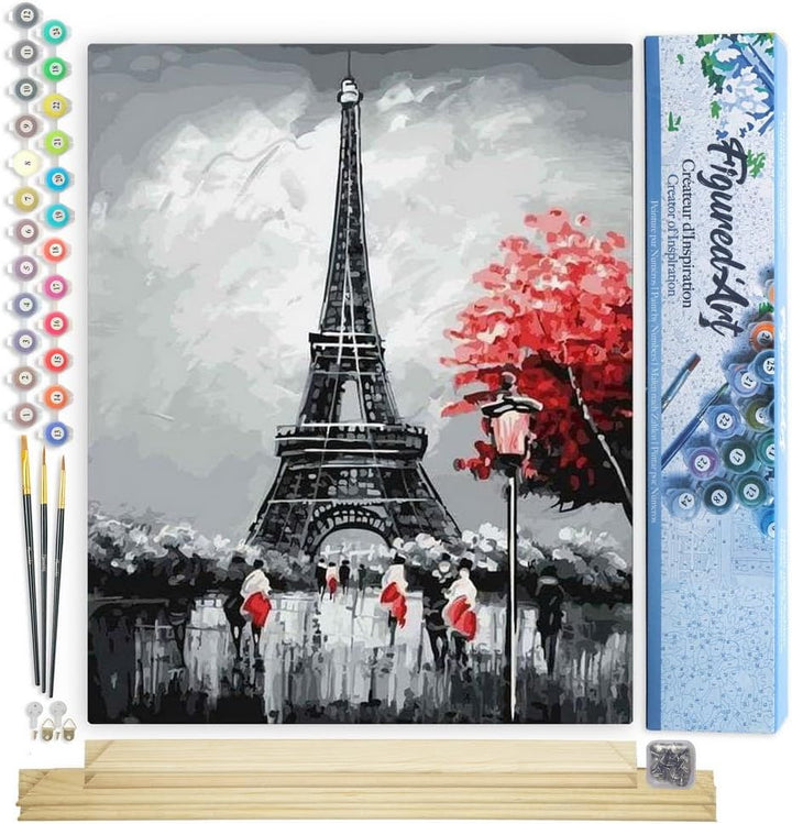Figured'Art Malen Nach Zahlen Erwachsene Mit Rahmen Paris Eiffelturm - Paint by Numbers Basteln DIY