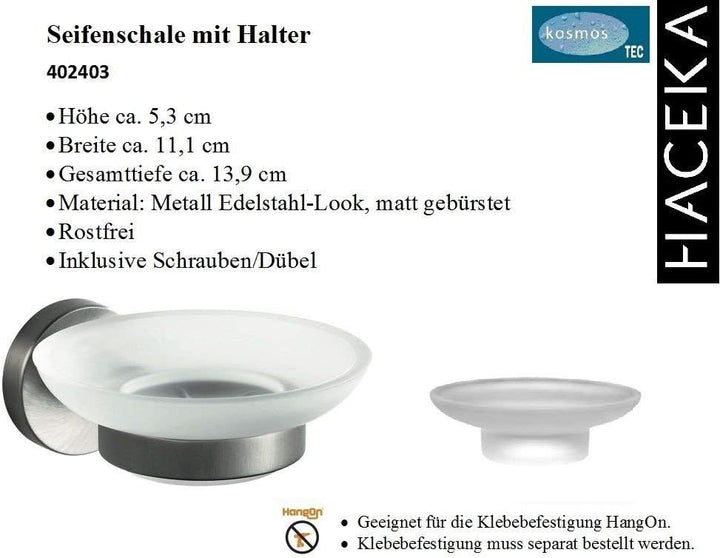 Haceka Kosmos Tec 1116303, Glas-Seifenhalter, Silber,transparent Weiss