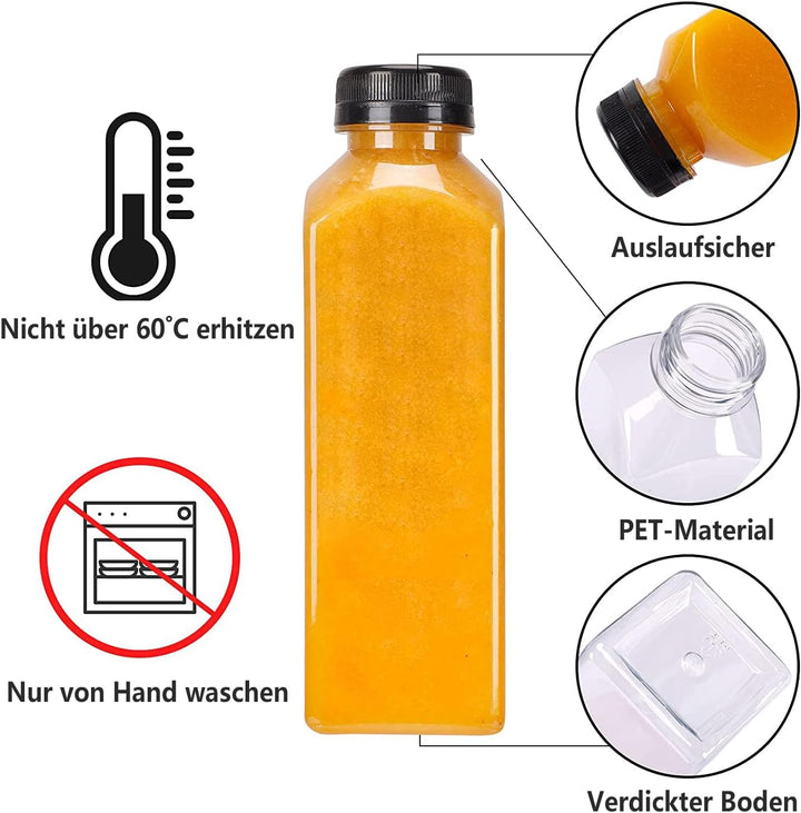 YBCPACK 12 Stück 500ml Kunststoff Saftflaschen zum Befüllen， Wiederverwendbare Leere Smoothie Flasch