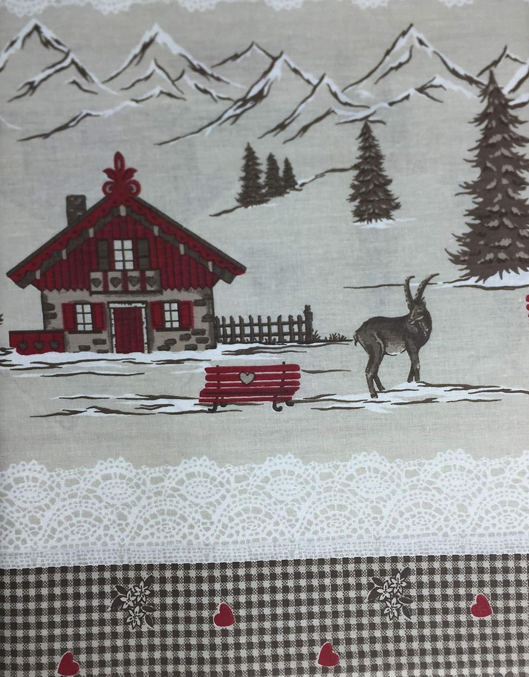 tex Family Tagesdecke Gran Foulard Tagesdecke Sofaüberwurf Stoff Tiroler Berge rot - Einzelbett Einz