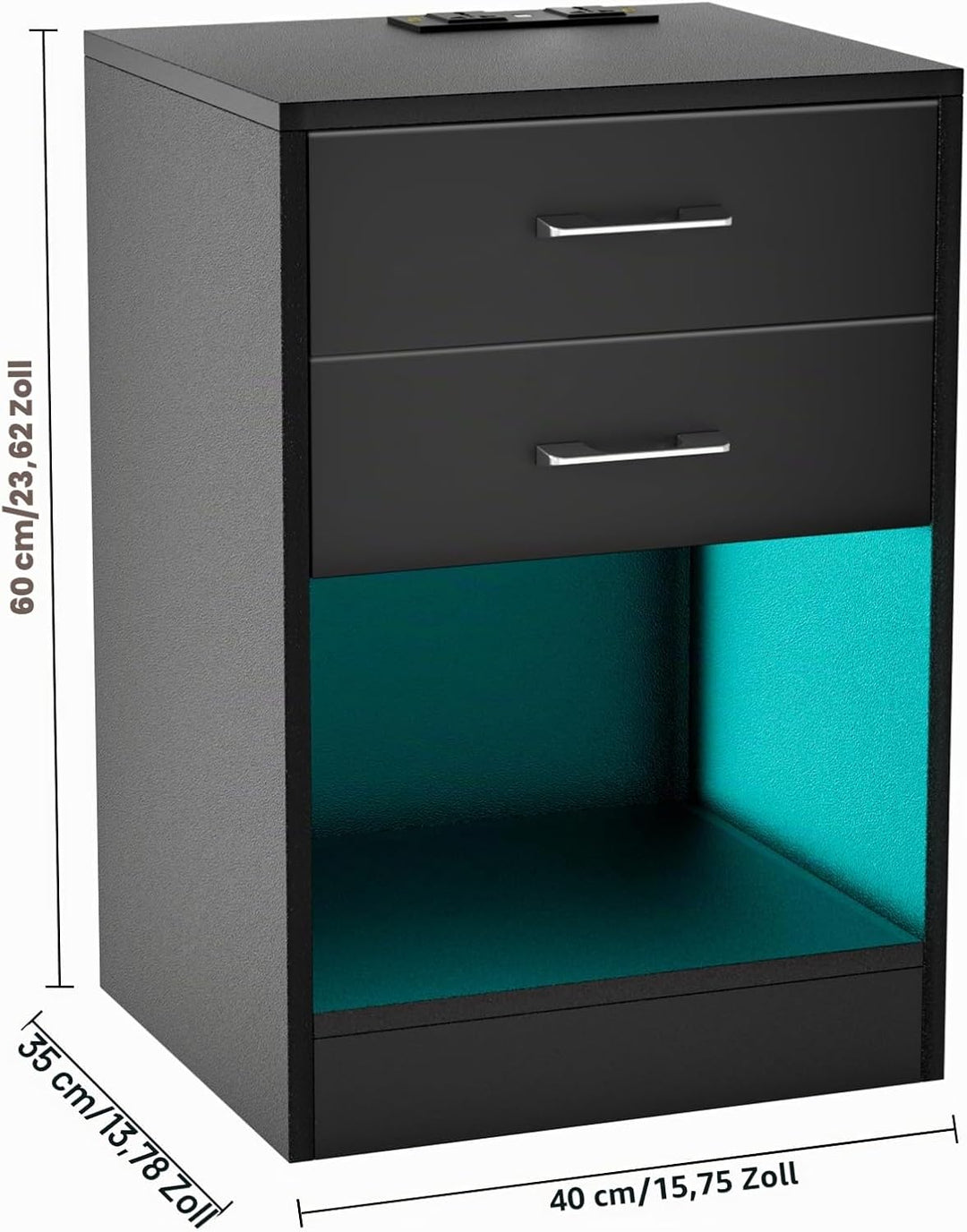 PIPIPOXER Nachttisch Schwarz mit Steckdose &amp; USB, Nachtkommode mit 2 Schubladen Nachschrank für Wohn