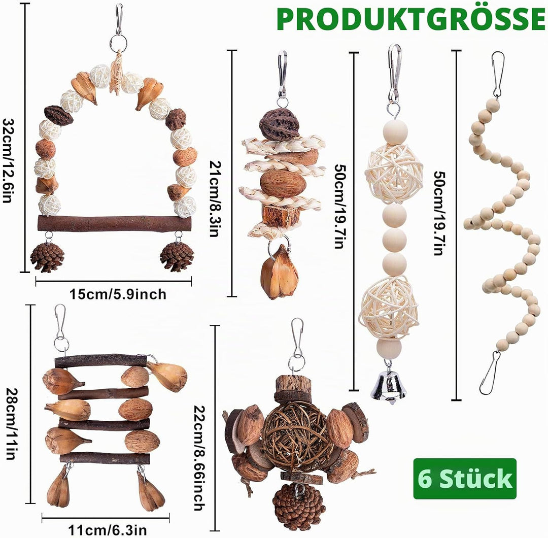 Papageienspielzeug - Vogelspielzeug,6 Stück Papagei Kauspielzeug,Vogelkäfig Schaukelspielzeug,Kauspi