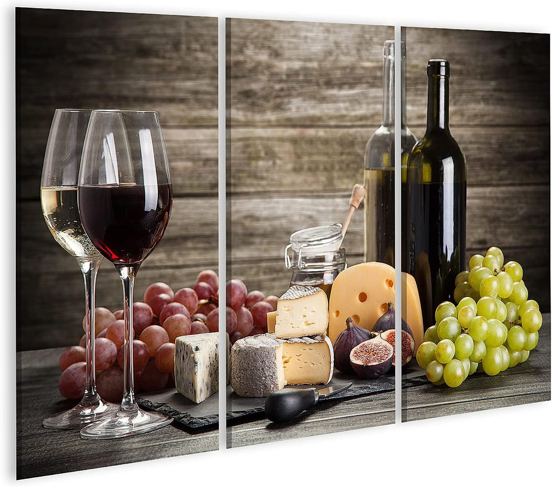 islandburner Bild auf Leinwand Wein Und Käse Stillleben Bilder Wandbilder Poster Leinwand 130x80cm -