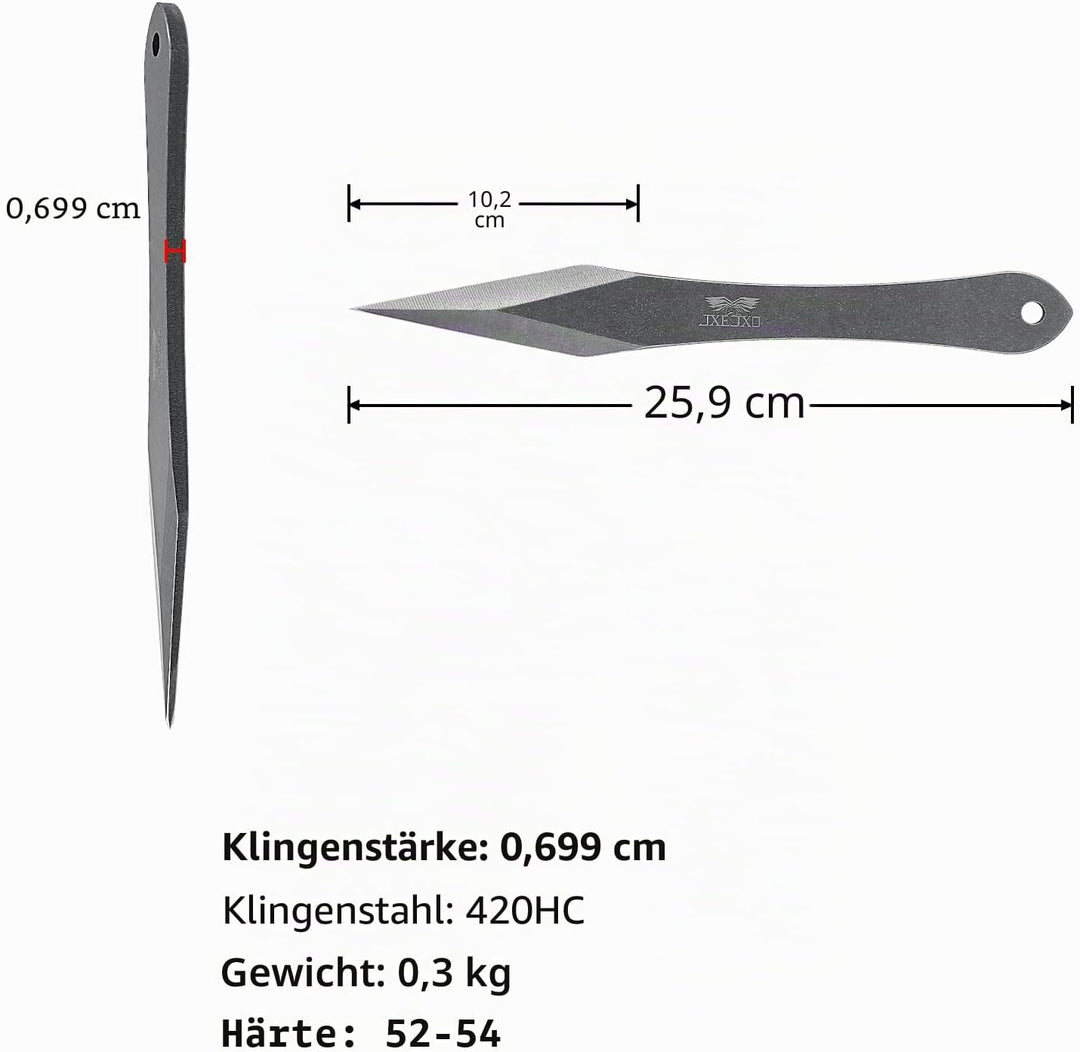 JXE JXO The Thunder: Wurf-Spikes, Dicke bis zu 0,7 cm, 25,9 cm, Edelstahl, kein Drehen, mit Nylon-Gü