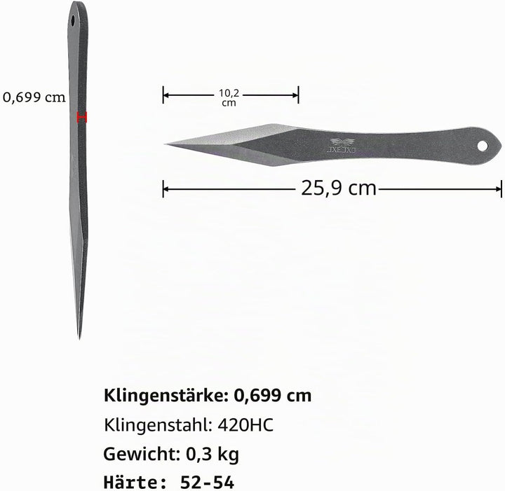 JXE JXO The Thunder: Wurf-Spikes, Dicke bis zu 0,7 cm, 25,9 cm, Edelstahl, kein Drehen, mit Nylon-Gü