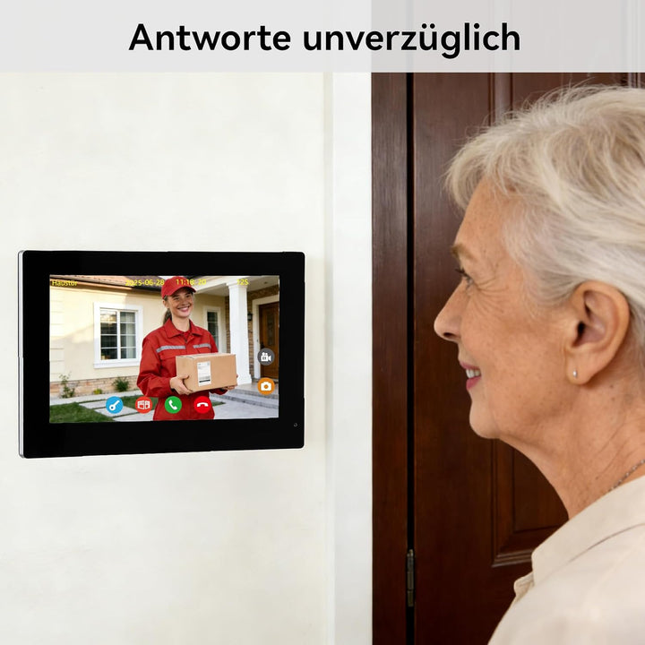 WiFi 2-Draht-Video-Gegensprechanlage, Video-Türklingelkamera mit Monitor, Vollmetall-1080P-Kamera, 7