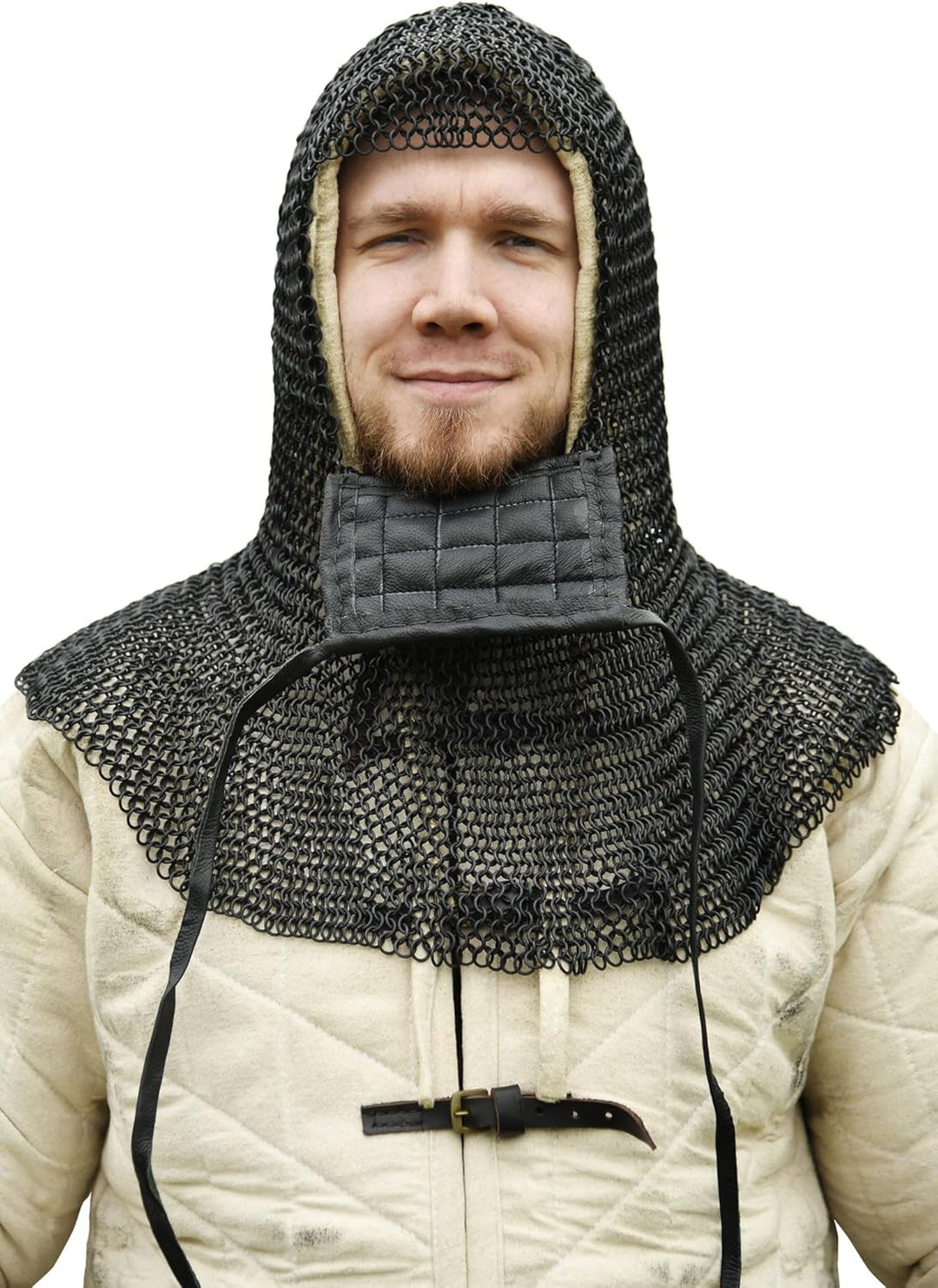 Kettenhaube mit quadratischem Mundschutz, ID8mm, brüniert - Mittelalter, LARP, Wikinger