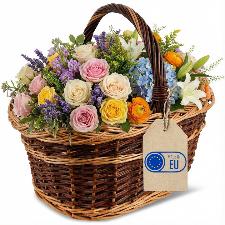Creative Home Weidenkorb mit Henkel Zweifarbig | 48 x 34 x 40 cm (+/- 2 cm) Leicht | Handgeflochten,