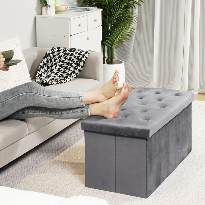 Bonlife Sitzbank mit Stauraum Aufbewahrungsbox mit Deckel Stoff Stauraum Schlafzimmer Möbel Faltbare