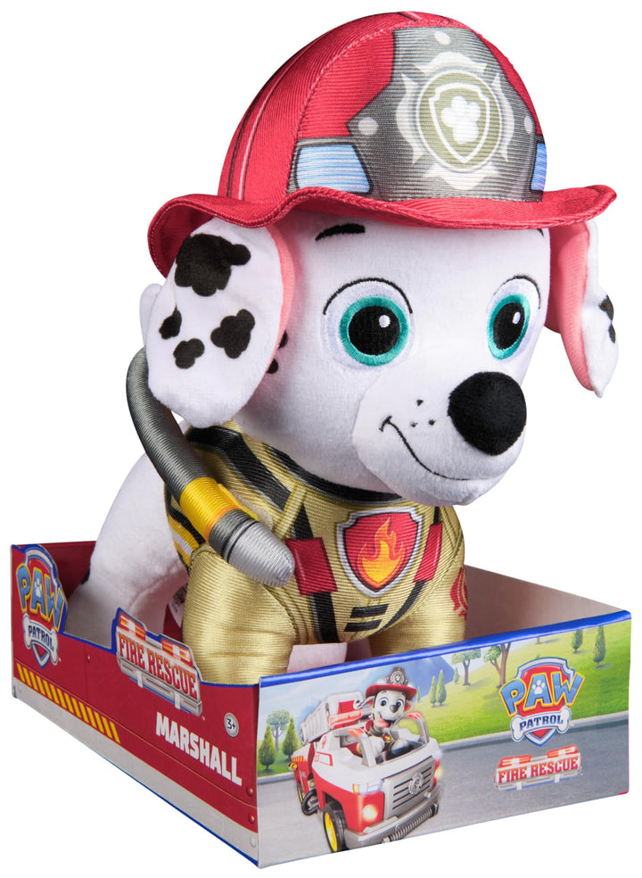PAW PATROL Fire Rescue - Marshall Deluxe Plüschtier, 25 cm gross, in Feuerwehruniform und mit Löschr