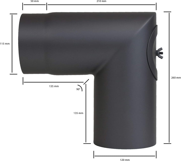 LANZZAS Ofenrohr Spitzbogen 90° mit Tür, im Durchmesser, DN Ø 120 mm, Farbe: schwarz-metallic - weit