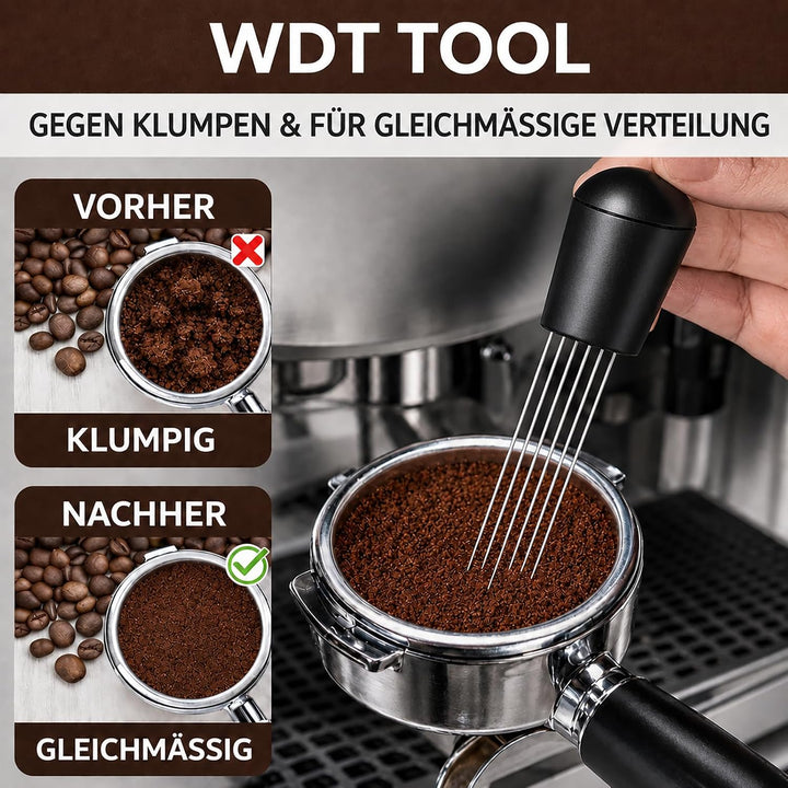 54 mm Espresso Zubehör Set 7-teilig – Barista Zubehör & Tamper Set mit Tamperstation aus Sapeleholz,